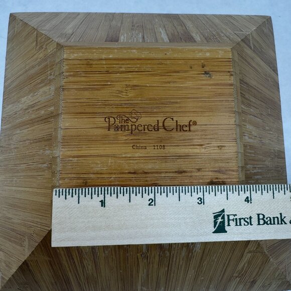 Vintage The Pampered Chef 1108 Bamboo Square Bowl 9-1/4" Tapered Wood Salad - Picture 12 of 12